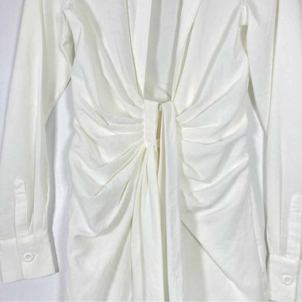 Choosy Crosby St White Plunging V Neck Tie Front Shirt Dress 0 - Picture 3 of 15